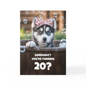 20th Birthday Cute Siberian Husky Puppy  Card