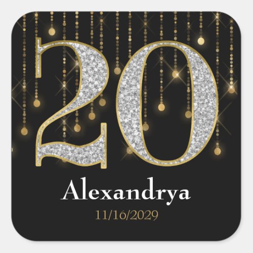 20th Birthday Diamonds Gold Favor Tags Stickers