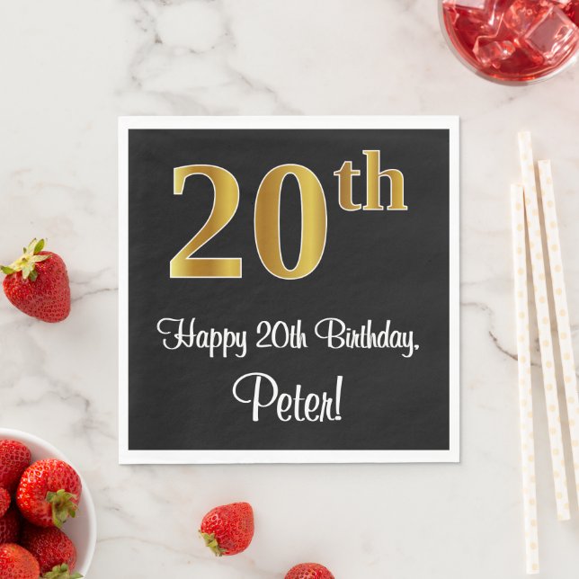 20th Birthday ~ Elegant Luxurious Faux Gold Look # Napkins (Insitu)