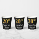 [ Thumbnail: 20th Birthday - Elegant Luxurious Faux Gold Look # Paper Cups ]