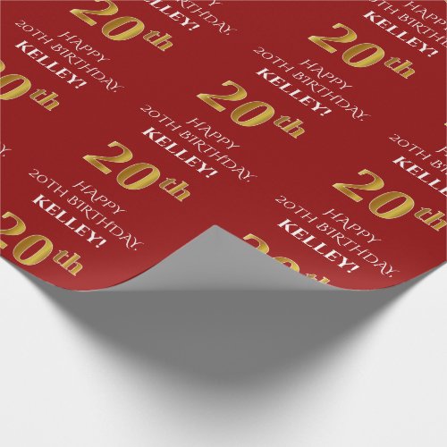 20th Birthday Elegant Red Faux Gold Look Wrapping Paper