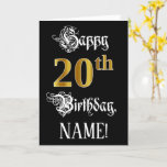 [ Thumbnail: 20th Birthday — Fancy Script; Faux Gold Look; Name Card ]