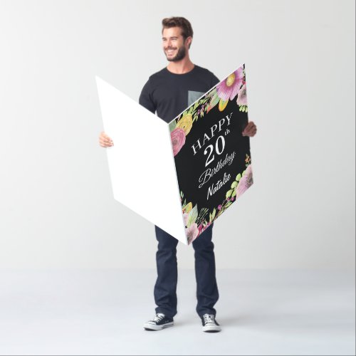 20th Birthday Floral Flowers Black Extra Large