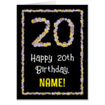 [ Thumbnail: 20th Birthday: Floral Flowers Number “20” + Name Card ]