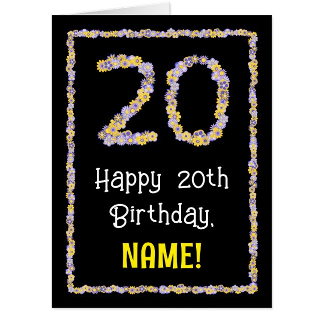 20th Birthday: Floral Flowers Number “20” + Name Card (Front)