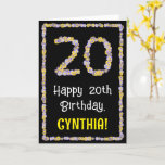 [ Thumbnail: 20th Birthday: Floral Flowers Number, Custom Name Card ]