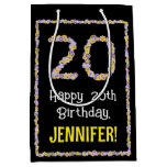 [ Thumbnail: 20th Birthday: Floral Flowers Number, Custom Name Gift Bag ]