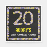 [ Thumbnail: 20th Birthday: Floral Flowers Number, Custom Name Napkins ]