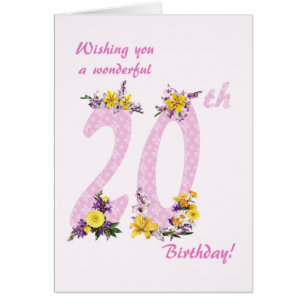 20th Birthday Flower Decorated Numbers Cards