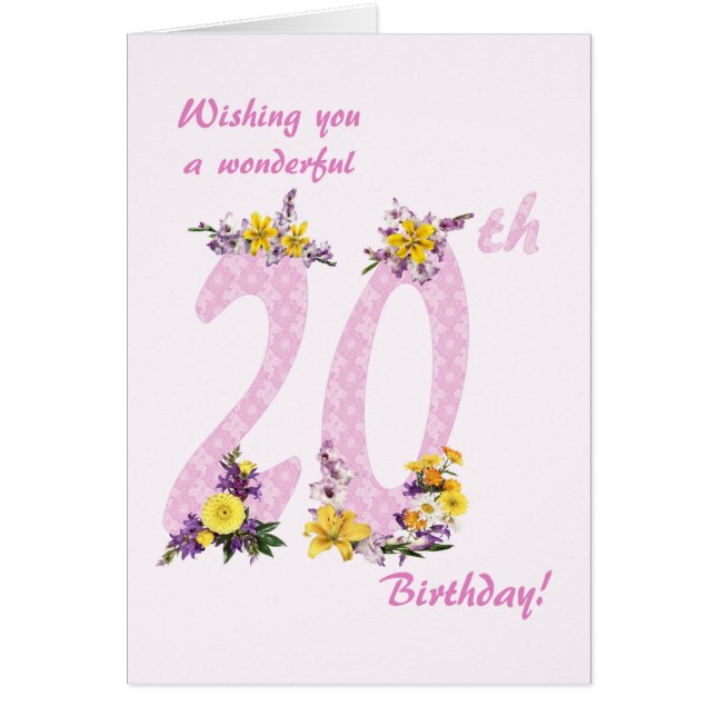 20th Birthday Flower Decorated Numbers Cards (Front)