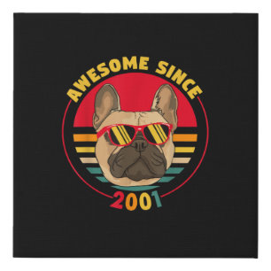 20th birthday french bulldog awesome since 2001 faux canvas print