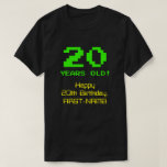 [ Thumbnail: 20th Birthday: Fun, 8-Bit Look, Nerdy / Geeky "20" T-Shirt ]