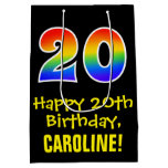 [ Thumbnail: 20th Birthday: Fun, Bold, Colorful, Rainbow "20" Gift Bag ]