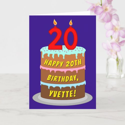 20th Birthday: Fun Cake and Candles + Custom Name
