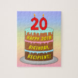 [ Thumbnail: 20th Birthday: Fun Cake and Candles + Custom Name Jigsaw Puzzle ]