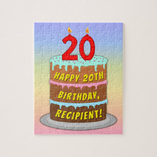 20th Birthday: Fun Cake and Candles + Custom Name Jigsaw Puzzle