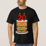 [ Thumbnail: 20th Birthday — Fun Cake & Candles, W/ Custom Name T-Shirt ]