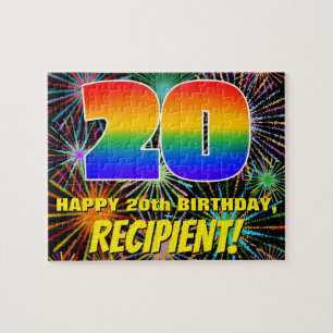 20th Birthday: Fun, Colorful Celebratory Fireworks Jigsaw Puzzle