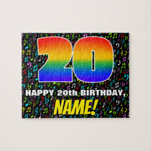 20th Birthday — Fun, Colorful Music Symbols & “20” Jigsaw Puzzle