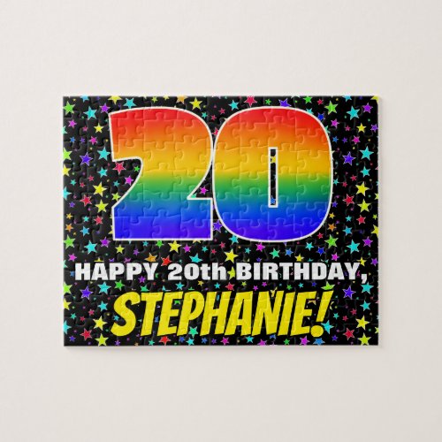 20th Birthday  Fun Colorful Star Field Pattern Jigsaw Puzzle