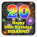 [ Thumbnail: 20th Birthday: Fun Fireworks Look, Rainbow # 20 Sticker ]