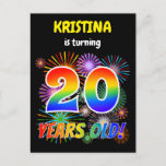 [ Thumbnail: 20th Birthday - Fun Fireworks, Rainbow Look "20" Postcard ]