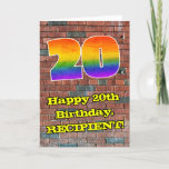 [ Thumbnail: 20th Birthday: Fun Graffiti-Inspired Rainbow 20 Card ]