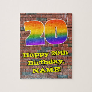 20th Birthday: Fun Graffiti-Inspired Rainbow 20 Jigsaw Puzzle
