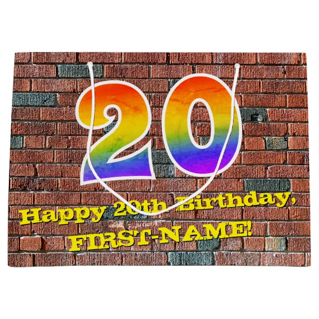 20th Birthday: Fun, Graffiti-Inspired Rainbow # 20 Large Gift Bag (Front)