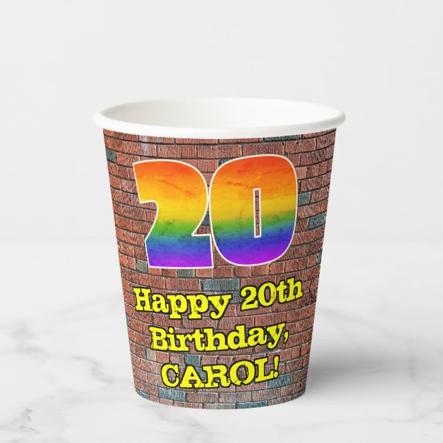 20th Birthday: Fun Graffiti-Inspired Rainbow 20 Paper Cups (Front)
