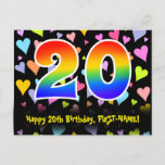 [ Thumbnail: 20th Birthday: Fun Hearts Pattern, Rainbow 20 Postcard ]