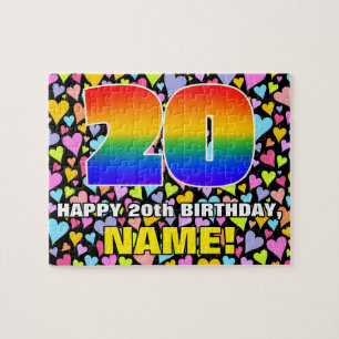 20th Birthday — Fun, Loving Heart Shapes + “20” Jigsaw Puzzle