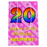 [ Thumbnail: 20th Birthday: Fun Pink Hearts Stripes; Rainbow 20 Gift Bag ]