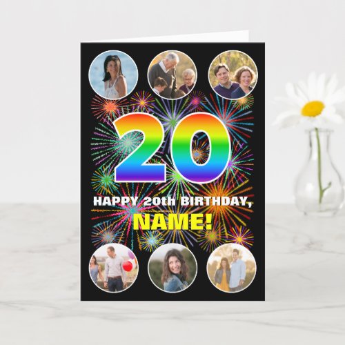 20th Birthday Fun Rainbow  Custom Name  Photos Card