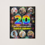 [ Thumbnail: 20th Birthday: Fun Rainbow #, Custom Name + Photos Jigsaw Puzzle ]