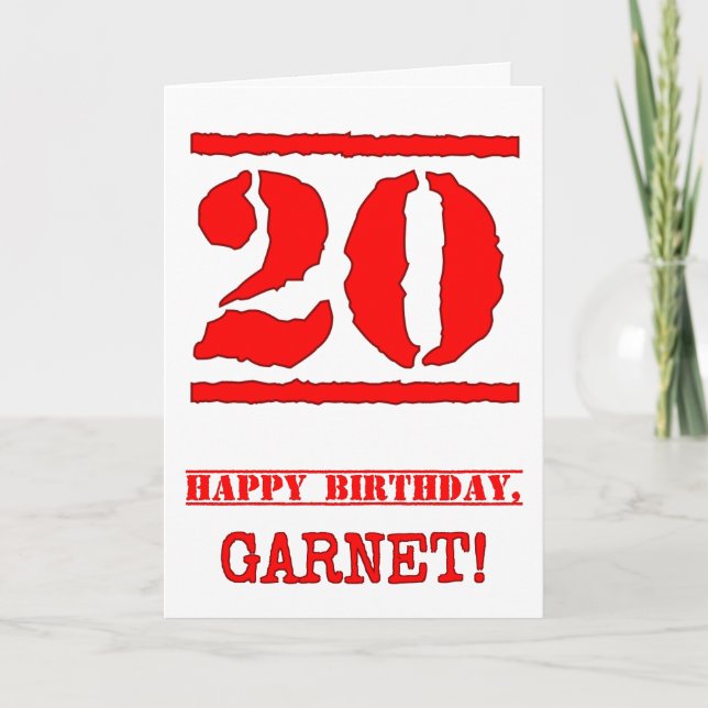20th Birthday: Fun, Red Rubber Stamp Inspired Look Card (Front)