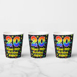 [ Thumbnail: 20th Birthday: Fun Stars Pattern and Rainbow 20 Paper Cups ]