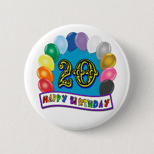20th Birthday Gifts with Assorted Balloons Design Button