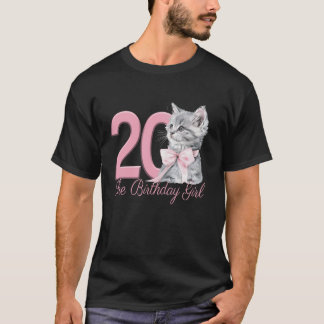 20th Birthday Girl Cat Party Kitten Coquette Pink  T-Shirt