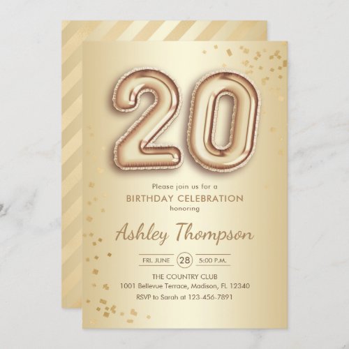 20th Birthday _ Gold Balloons Invitation