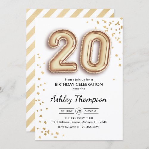 20th Birthday _ Gold Balloons Invitation