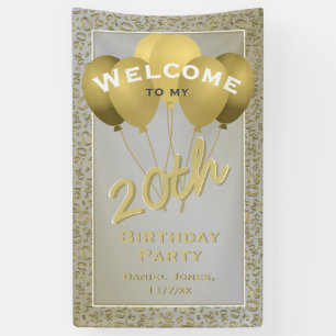 20th Birthday Gold Random Number Pattern 20 Banner