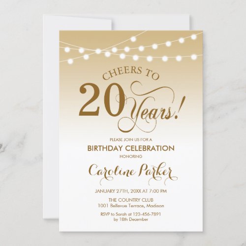 20th Birthday _ Gold White Invitation