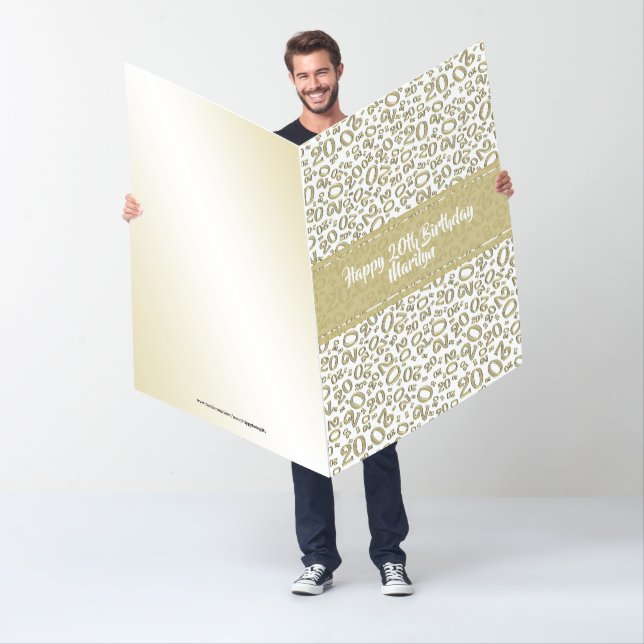 20th Birthday Gold/White Number Pattern Jumbo Card (In Situ)