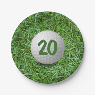 20th Birthday Golf Ball on Grass Paper Plate