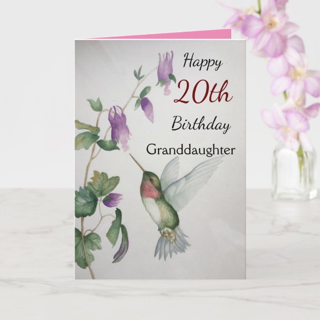 20th Birthday Granddaughter Pretty Hummingbird Card (Orchid)