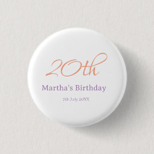 20th birthday green purple name simple trendy mode button