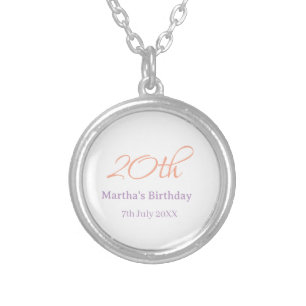20th birthday green purple name simple trendy mode silver plated necklace