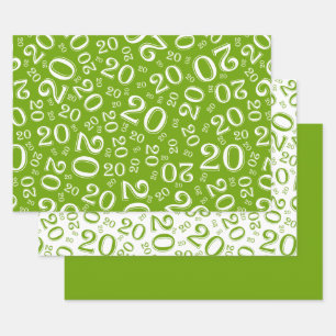 20th Birthday Green & White Number Pattern 20 Wrapping Paper Sheets