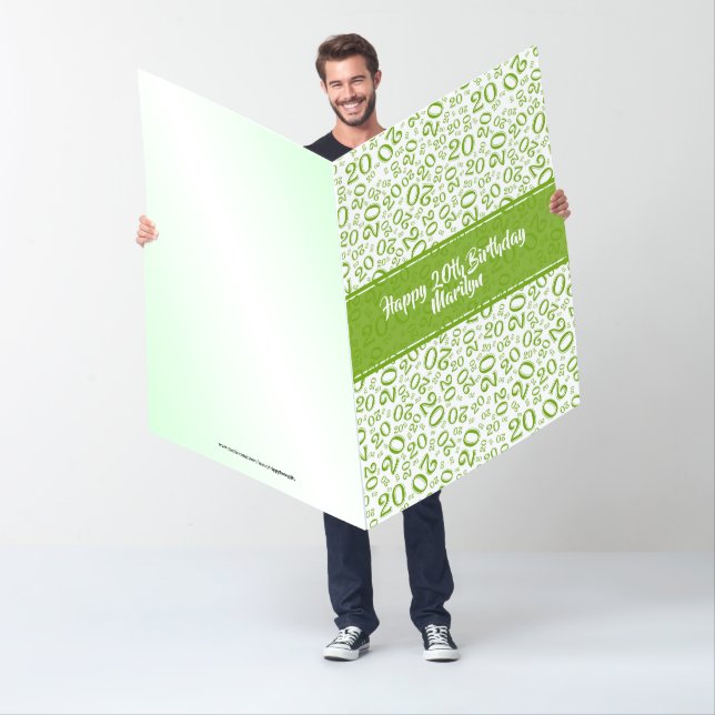 20th Birthday Green/White Number Pattern Jumbo Card (In Situ)